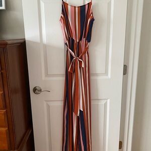 Forever 21 Orange and Blue Sleeveless Spaghetti Strap Maxi Sundress